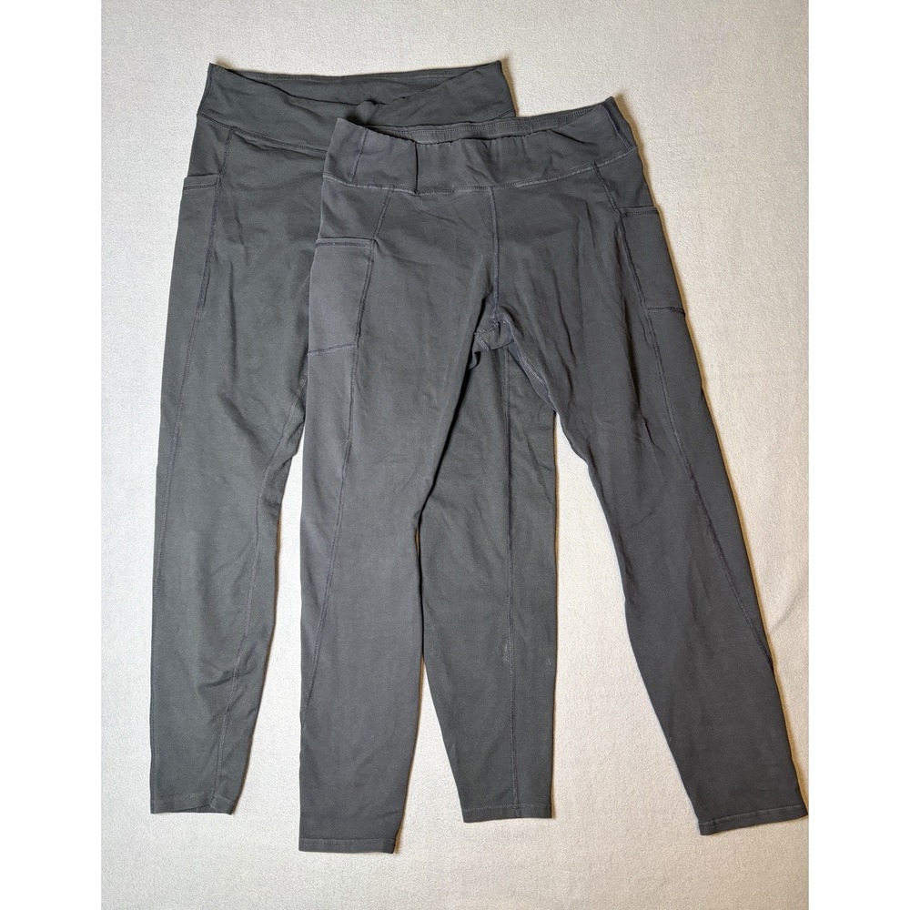 Set Of 2 Pact Black Organic Cotton Leggings Side Pockets Women's Size XL